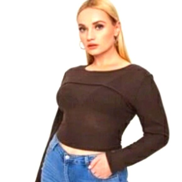 Shein Brown Waffle Cutout Back Top 2X - Picture 1 of 4